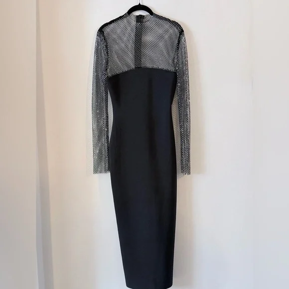 Ruzevich Black Long-Sleeve Crystal Bandage Midi Dress Size M - Picture 7 of 16